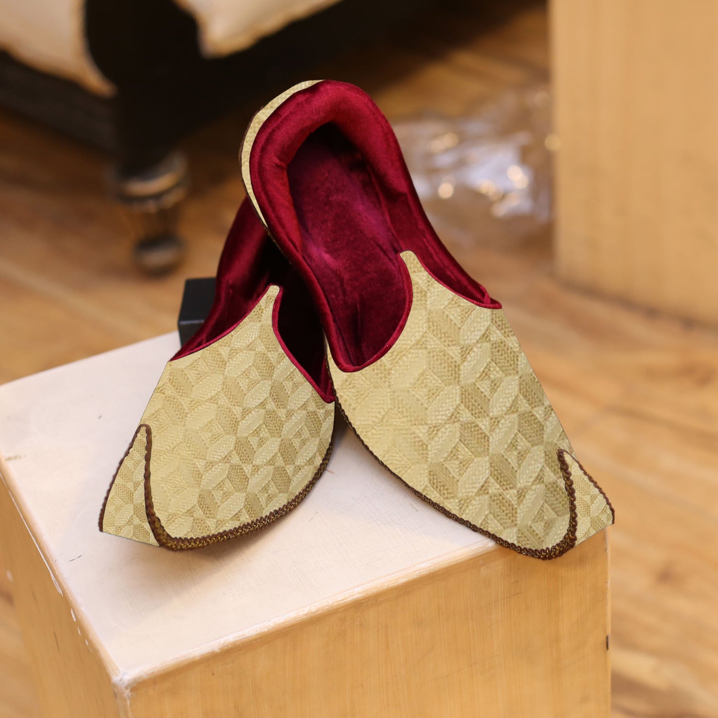 Same Fabric Golden Khussa for sherwani