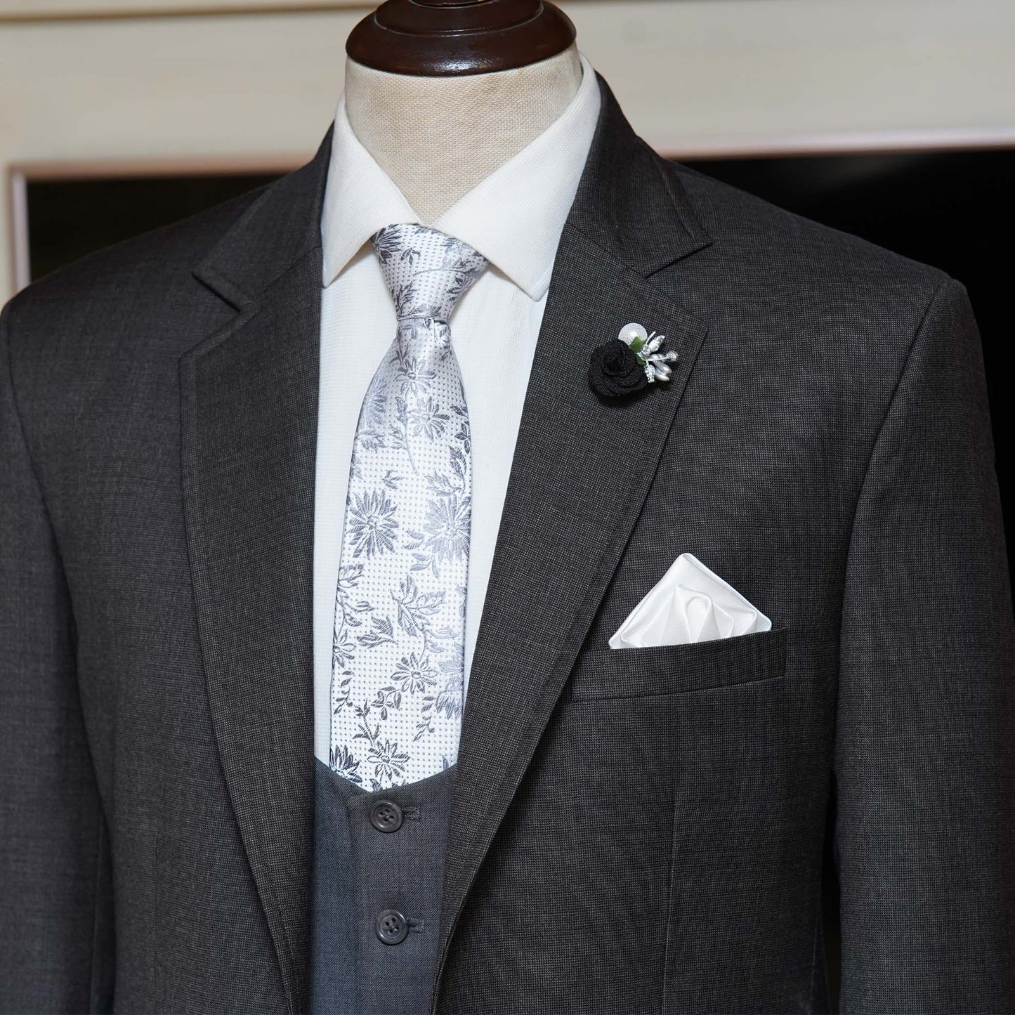 Slim Fit Charcoal Grey Wedding Suit for Groom Side Angle