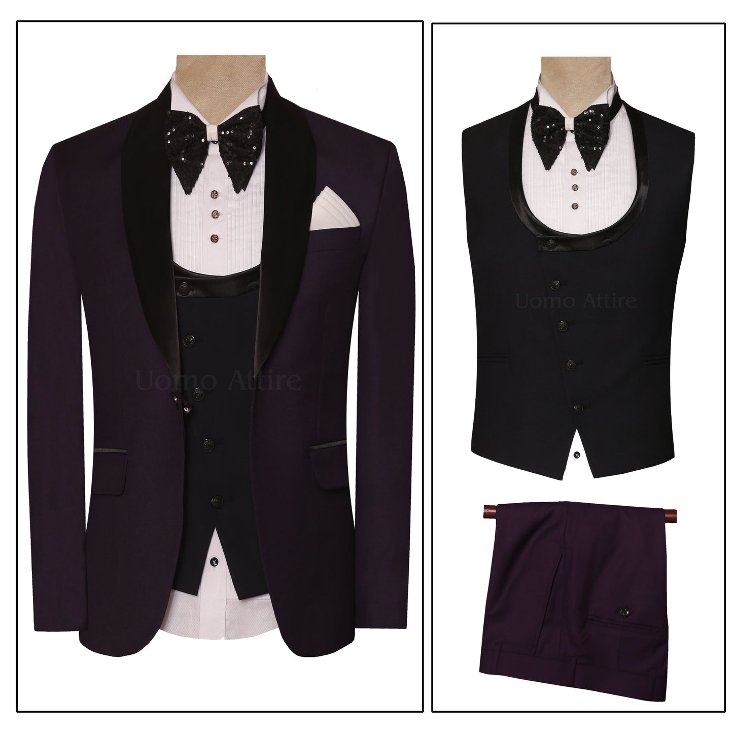 Slim Fit Italian Burgundy Tuxedo Suit for Men with Vest and Pants
