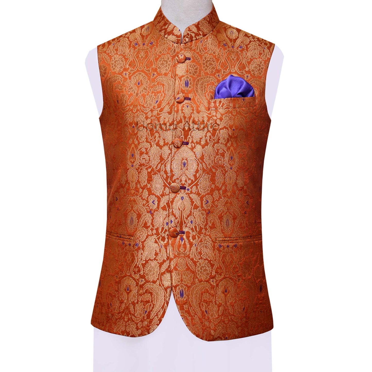 Slim fit orange color ready to wear waistcoat