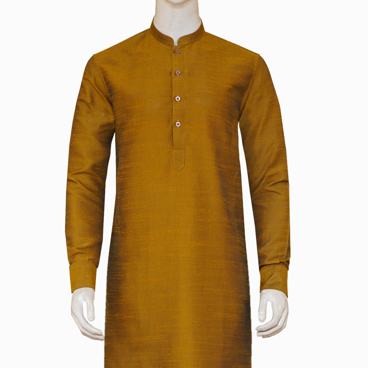 Stylish and Traditional Yellowish Orange Raw Silk Fabric Kurta Pajama for Men 2