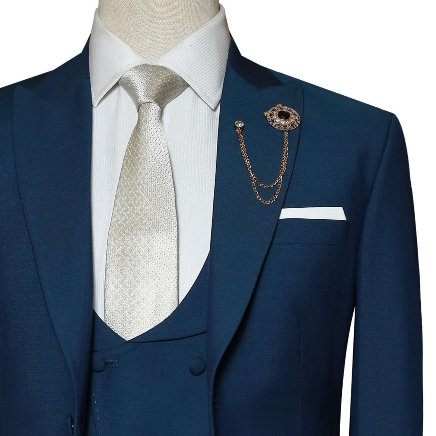 Su Misura midnight blue 100% woolen fabric three piece suit | Blue Suit for Men