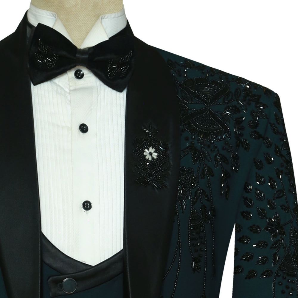 
                  
                    Bespoke Timber Green Slim Fit Tuxedo Suit for Men with Hand Embellishments
                  
                