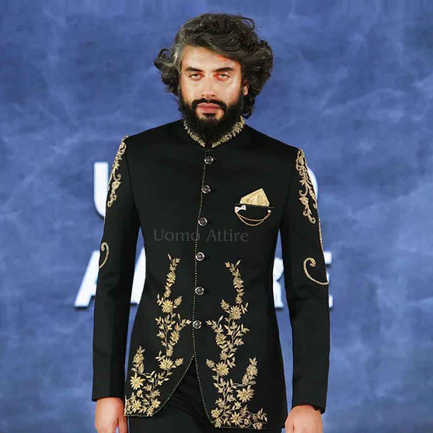 Black Prince Coat with Intricate Golden Embellishments - Perfect for Weddings
