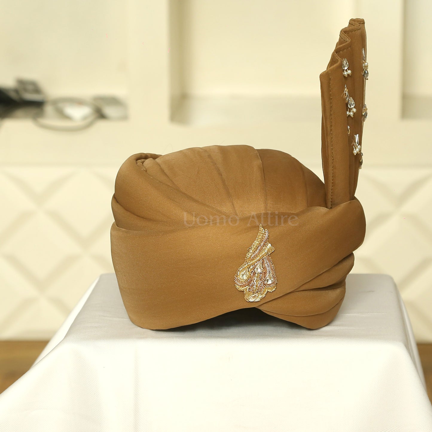 Short Shimla Pure Imported Silk Customized Turban with Hand Embellishments for Groom