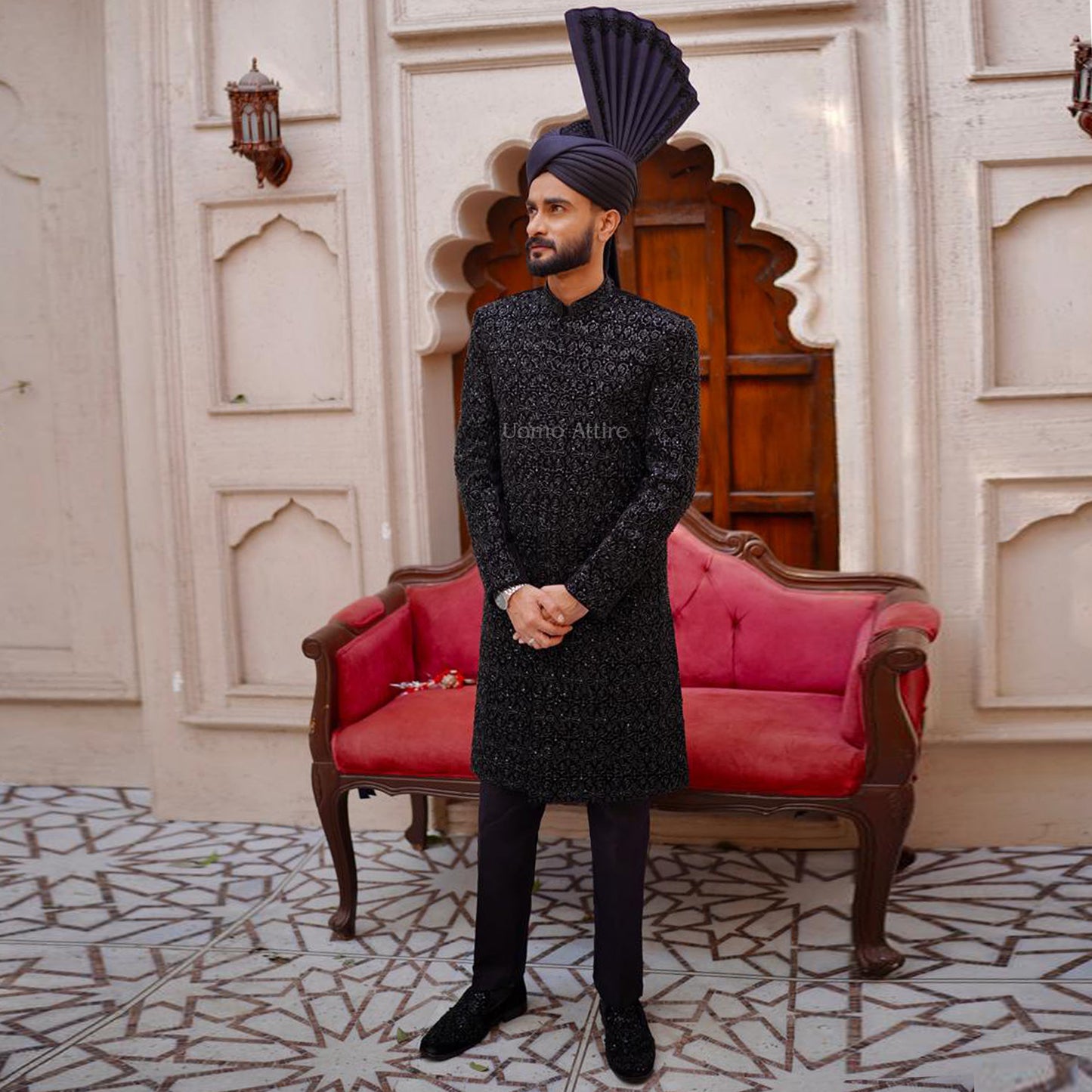 Jet Black Hand-Embellished Sherwani – A Statement of Royalty