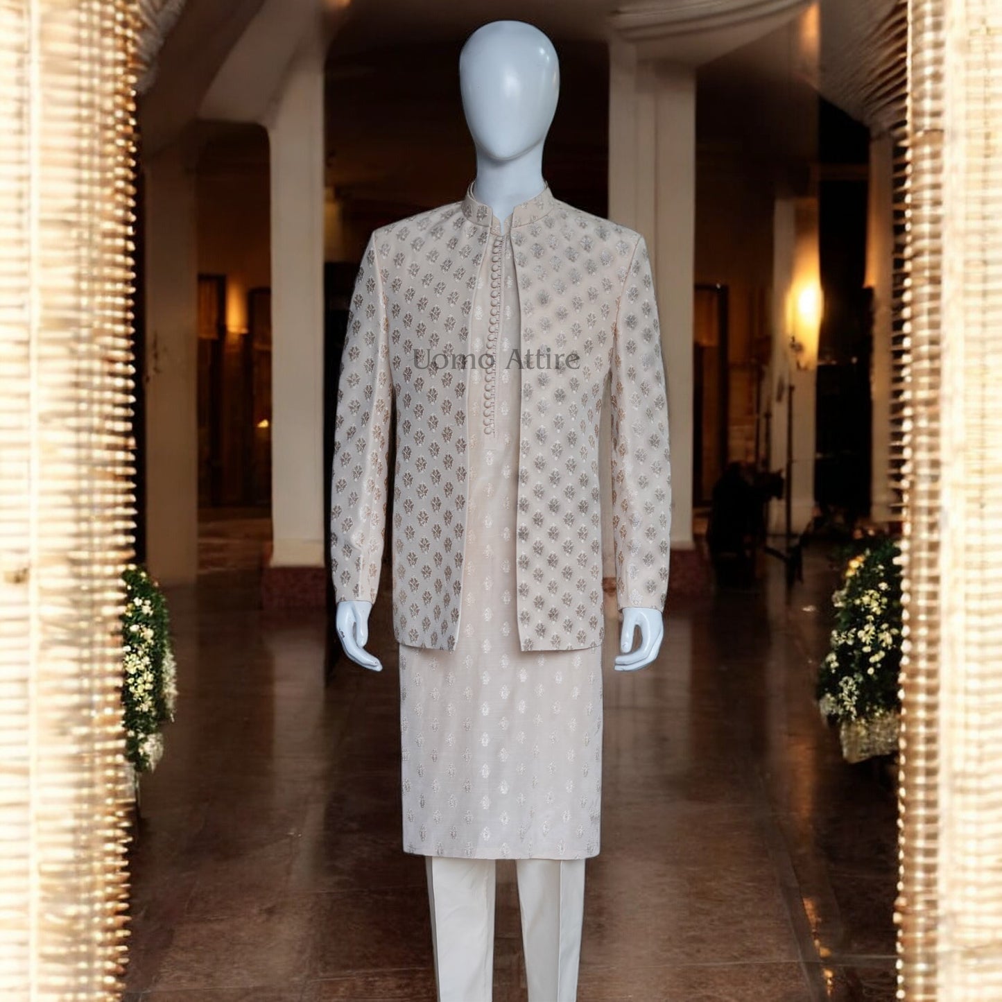 Elegent Embroidered Prince Coat for Groom with Kurta Pajama Set