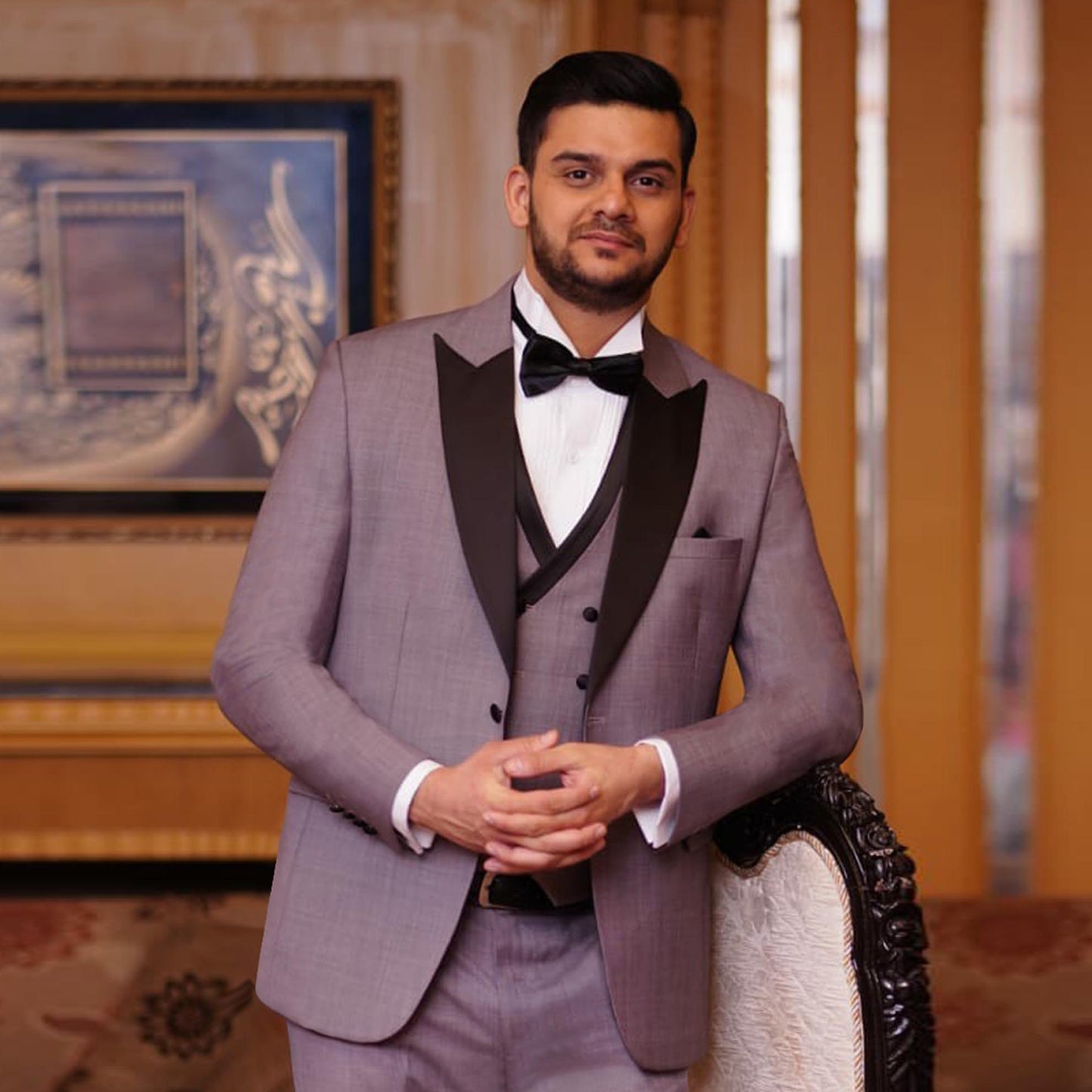 Luxury Italian Tuxedo With Double-Breasted Waistcoat Ensemble For Men's