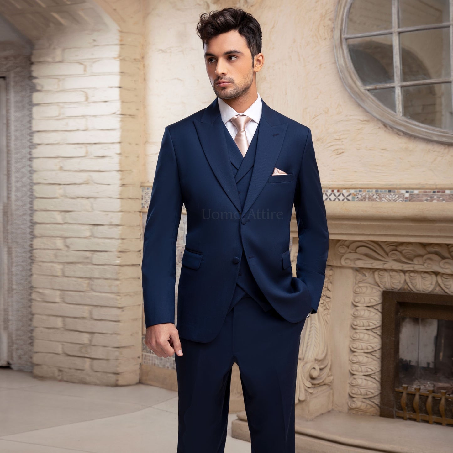 Luxurious Customized Mid-Night Blue Three-Piece Suit for Men
