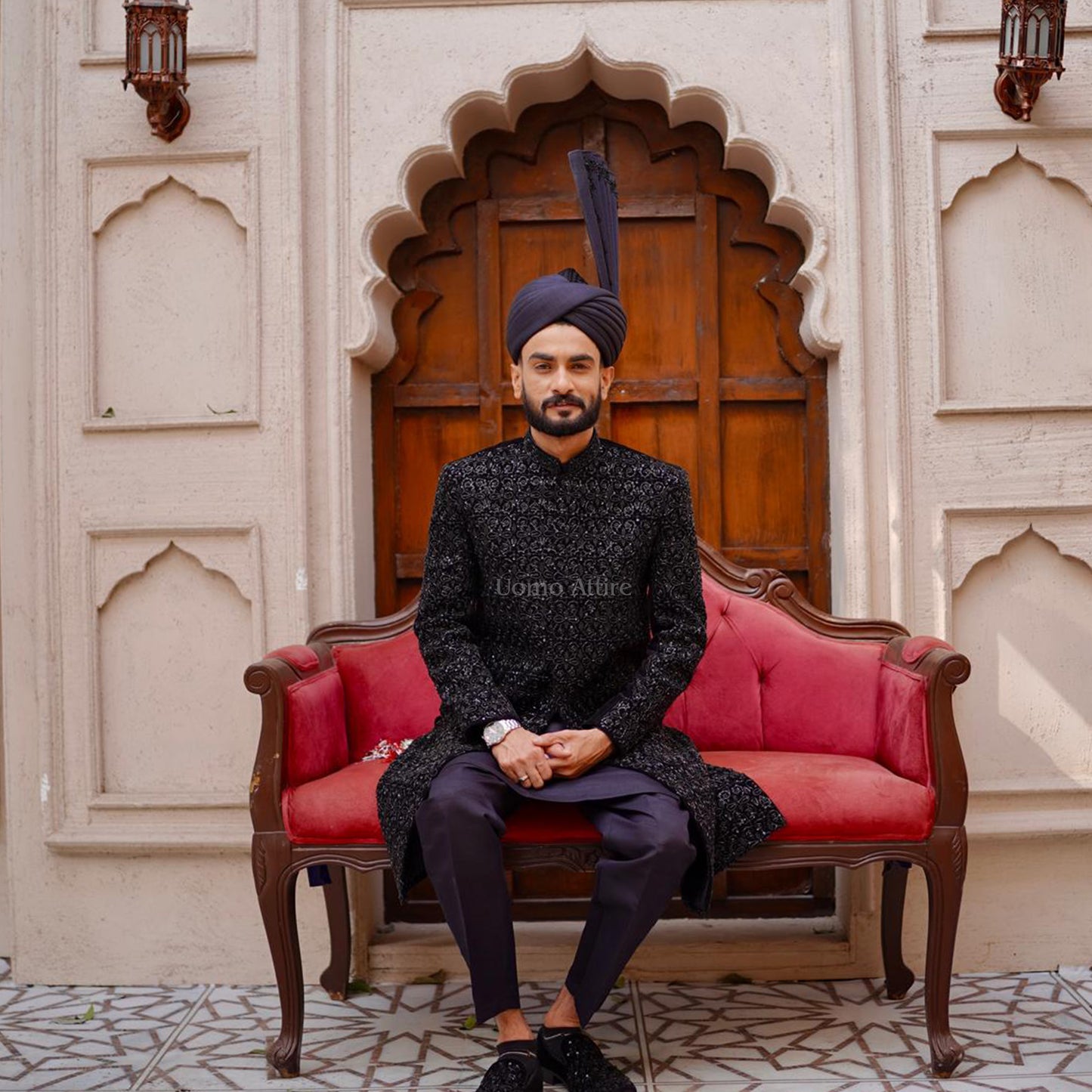 Jet Black Hand-Embellished Sherwani – A Statement of Royalty
