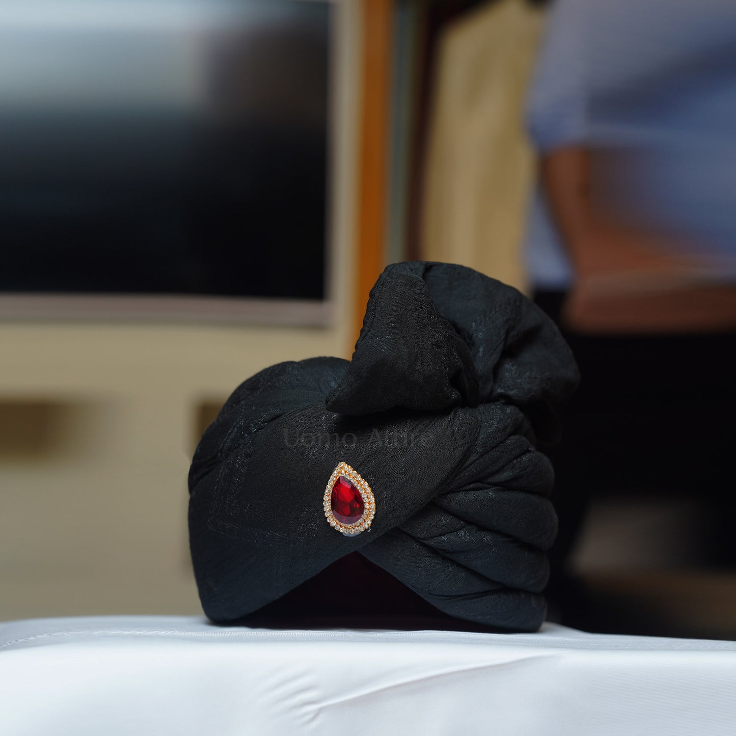 Luxurious Black Embroidered Pagri for Grooms