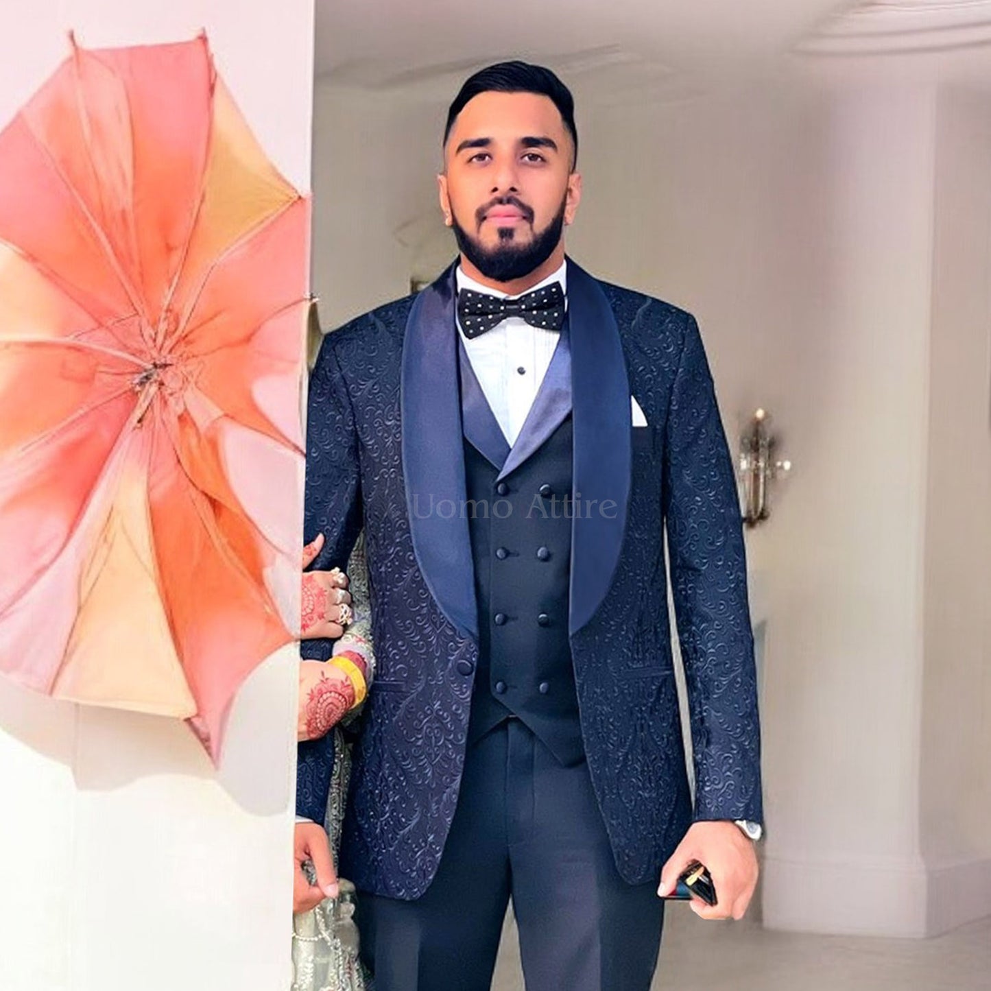 Elegant Embroidered Tuxedo with Traditional Shawl For Groom