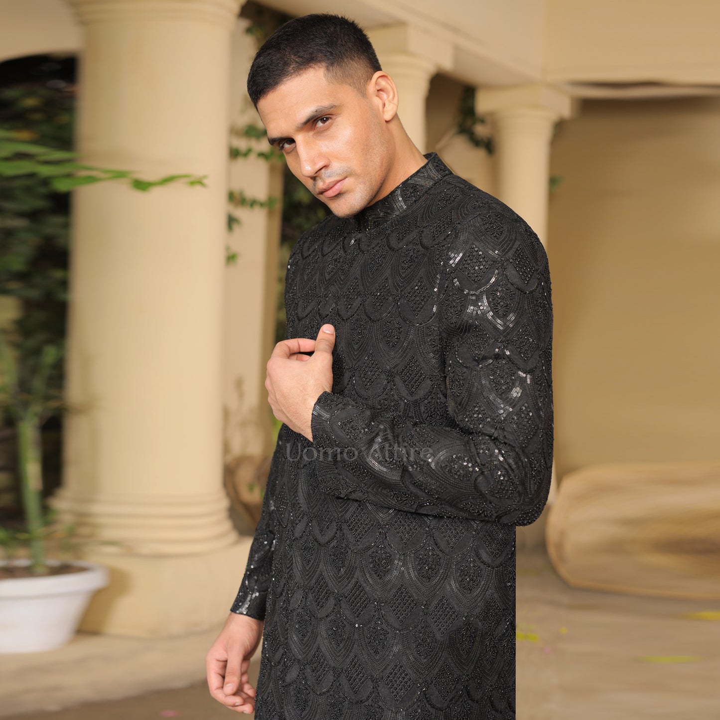 Custom Made Luxury Black Fully Embellished Sherwani for Groom