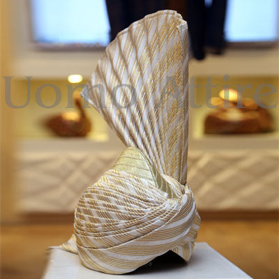White and Golden Contrast Aitchison Turban