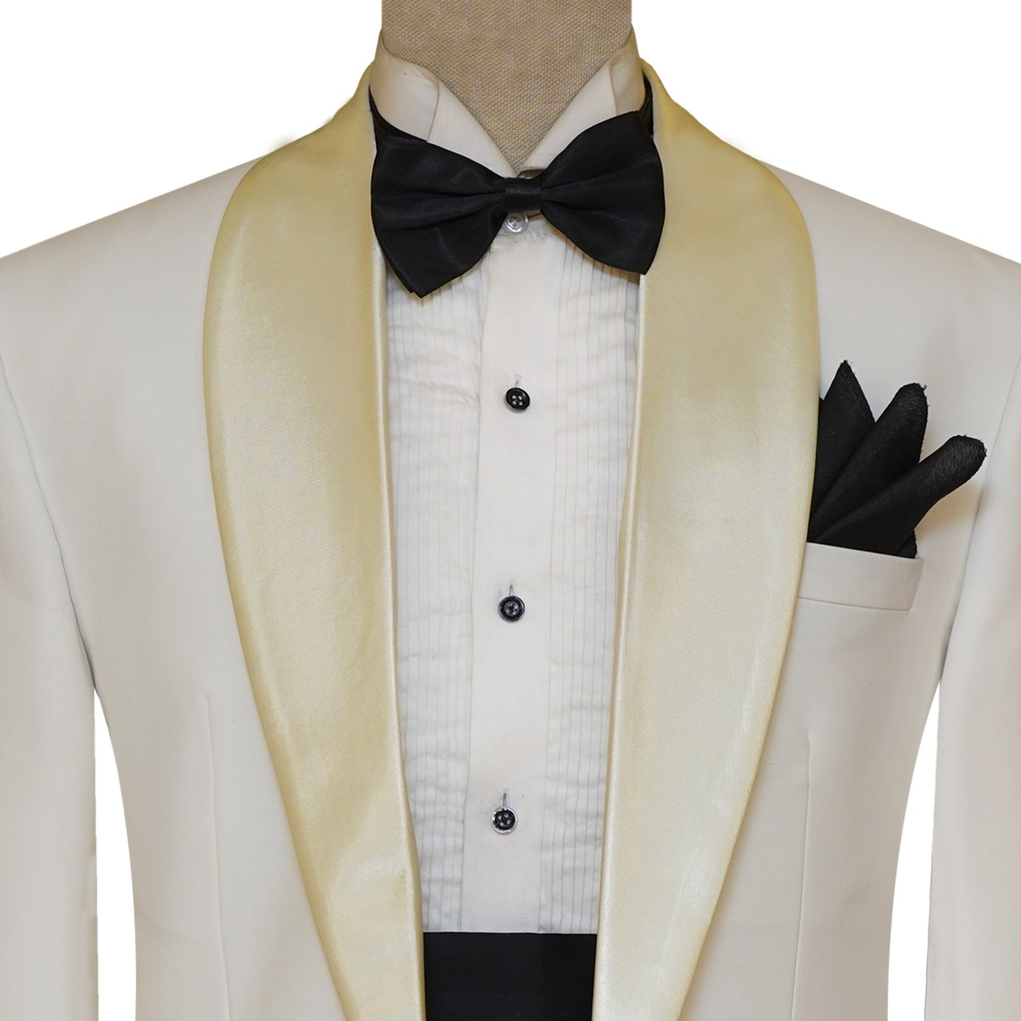 Wilvorst Dinner White Wedding Tuxedo Suit for Men with Pocket Square and Tuxedo Tie