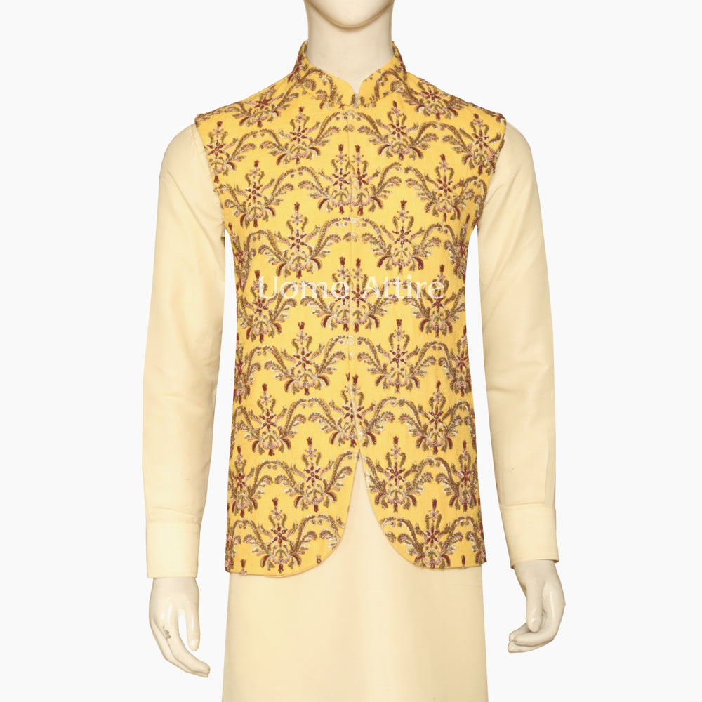 Yellow Waistcoat with Micro Jewelry Work for Mehndi