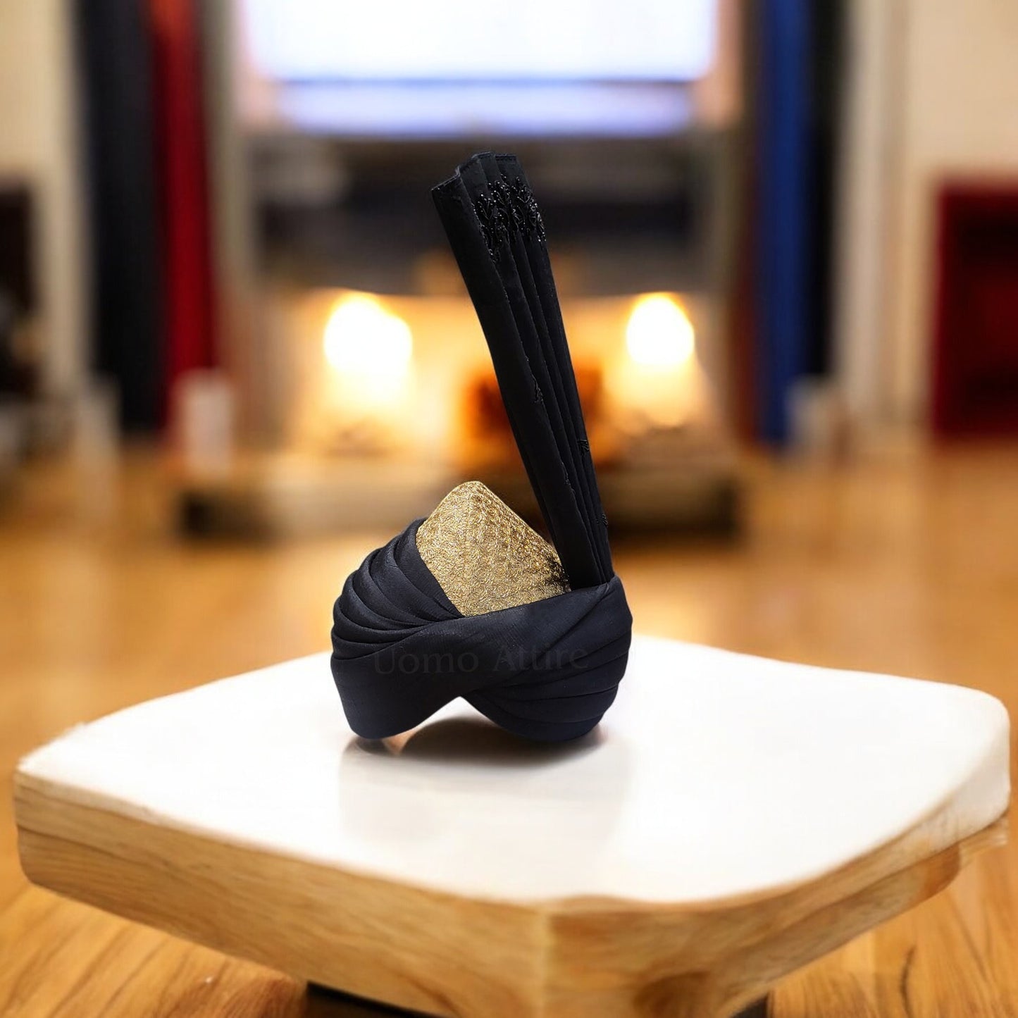Luxurious Jet Black Groom's Turban with Hand Embellishments