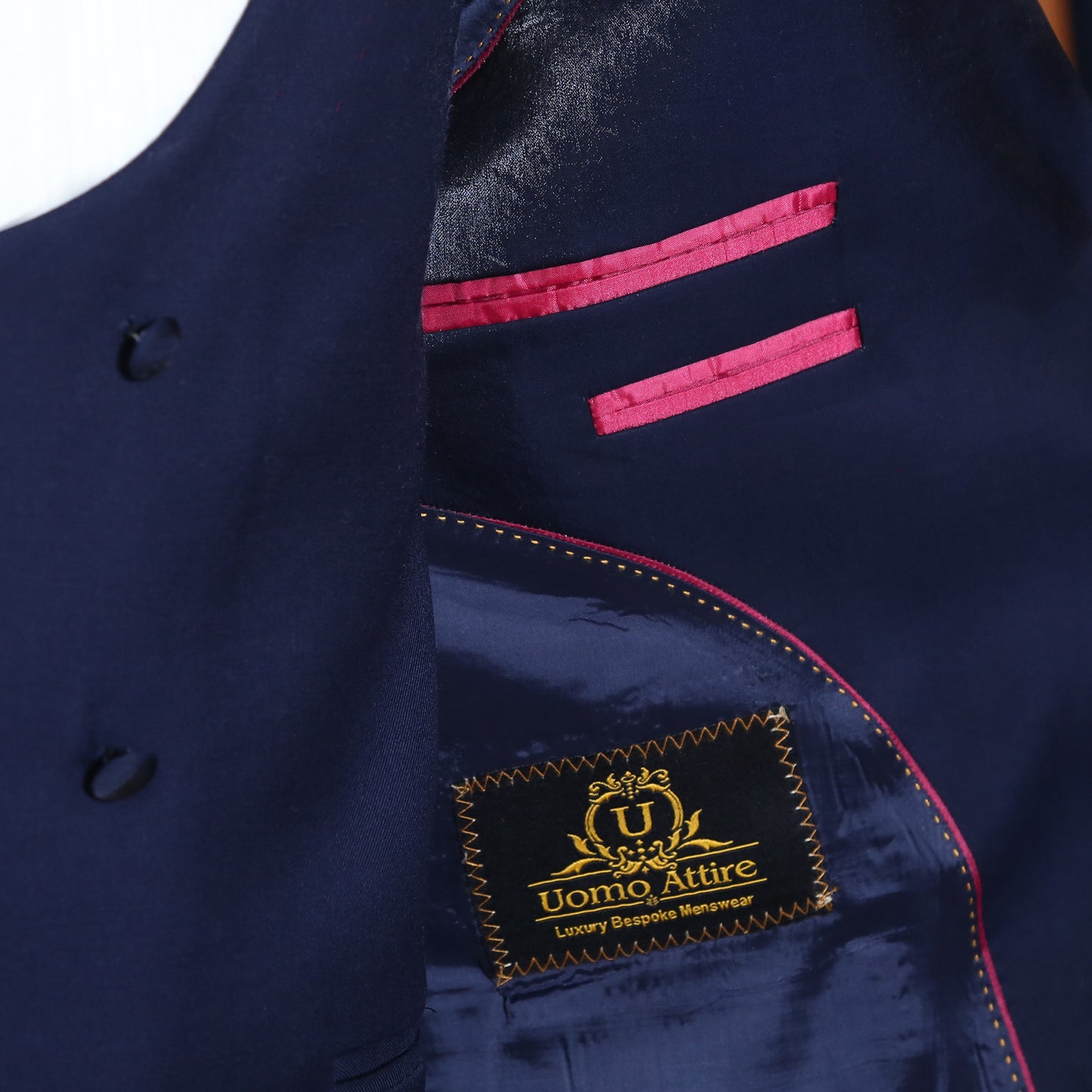 Luxury Blue Tuxedo with Embellished Shawl Lapel and Double-Breasted Waistcoat