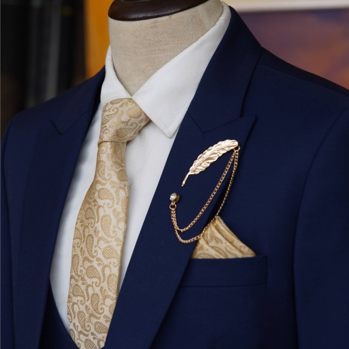 Custom-tailored navy blue three piece suit with single breasted vest | Blue Suit for Men