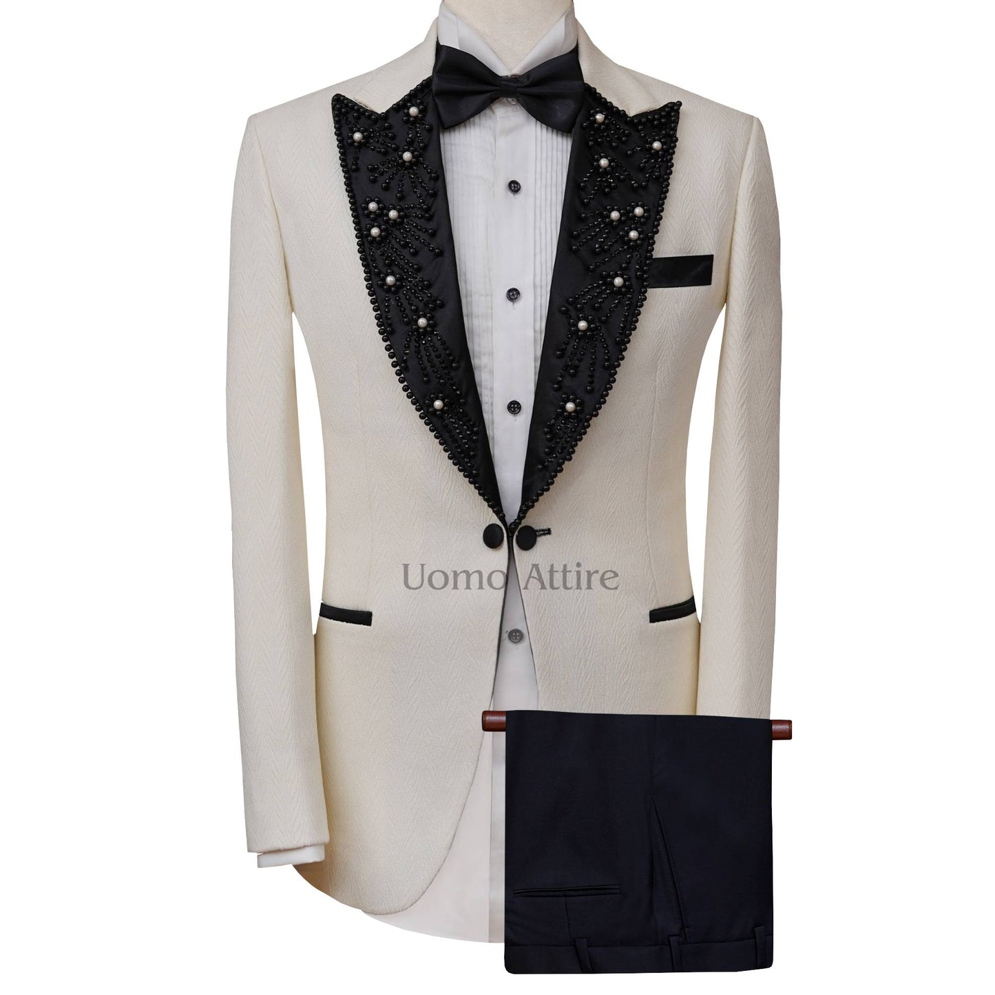 
                  
                    Peak Lapel White Designer Groom Tuxedo Suit | White Tuxedo Suit for Groom
                  
                