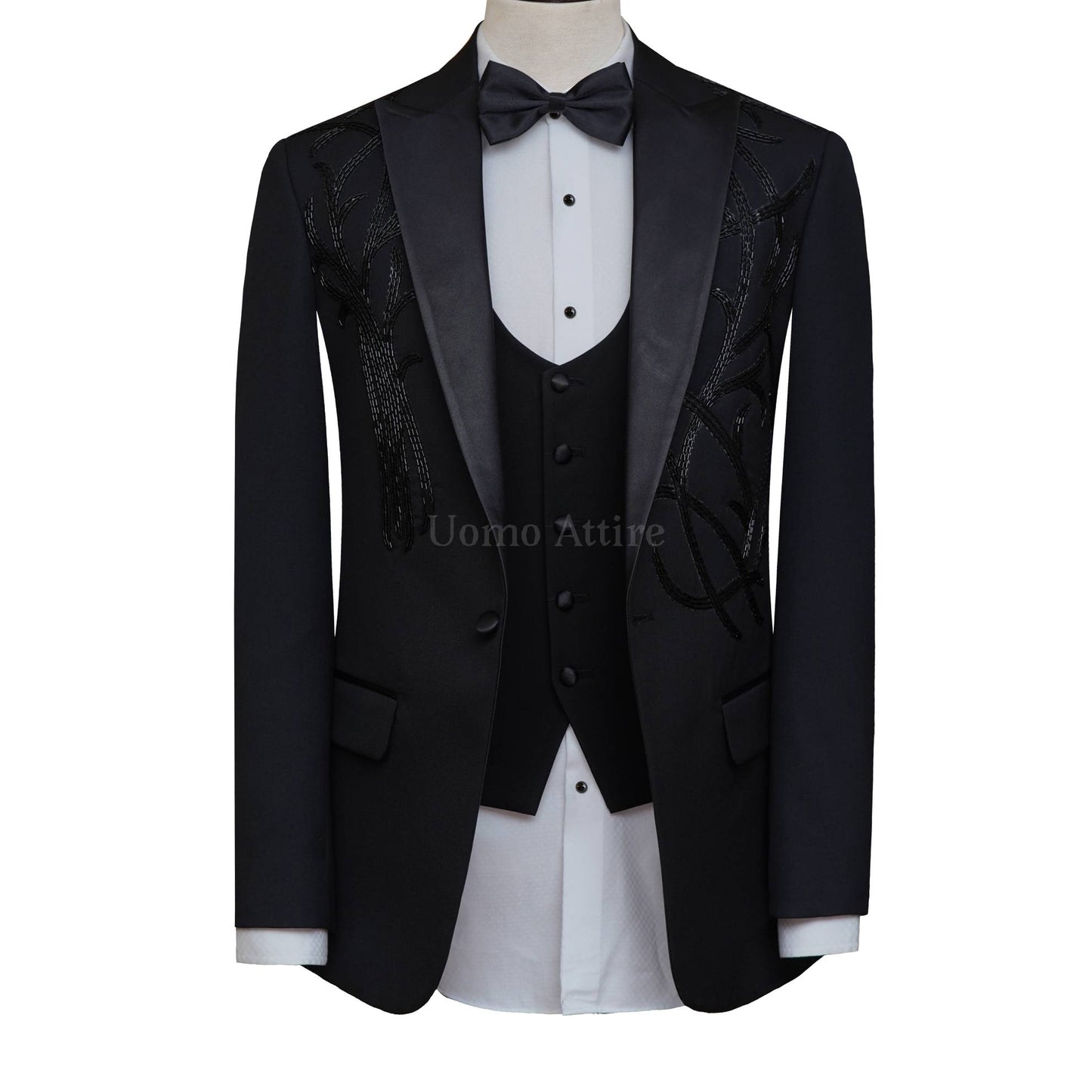 Luxurious black embellished tuxedo 3 piece suit | Black Tuxedo Suit