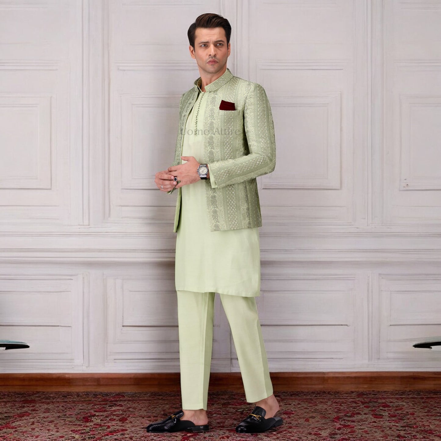 Luxury Embroidered Prince Coat with Kurta Pajama for Men