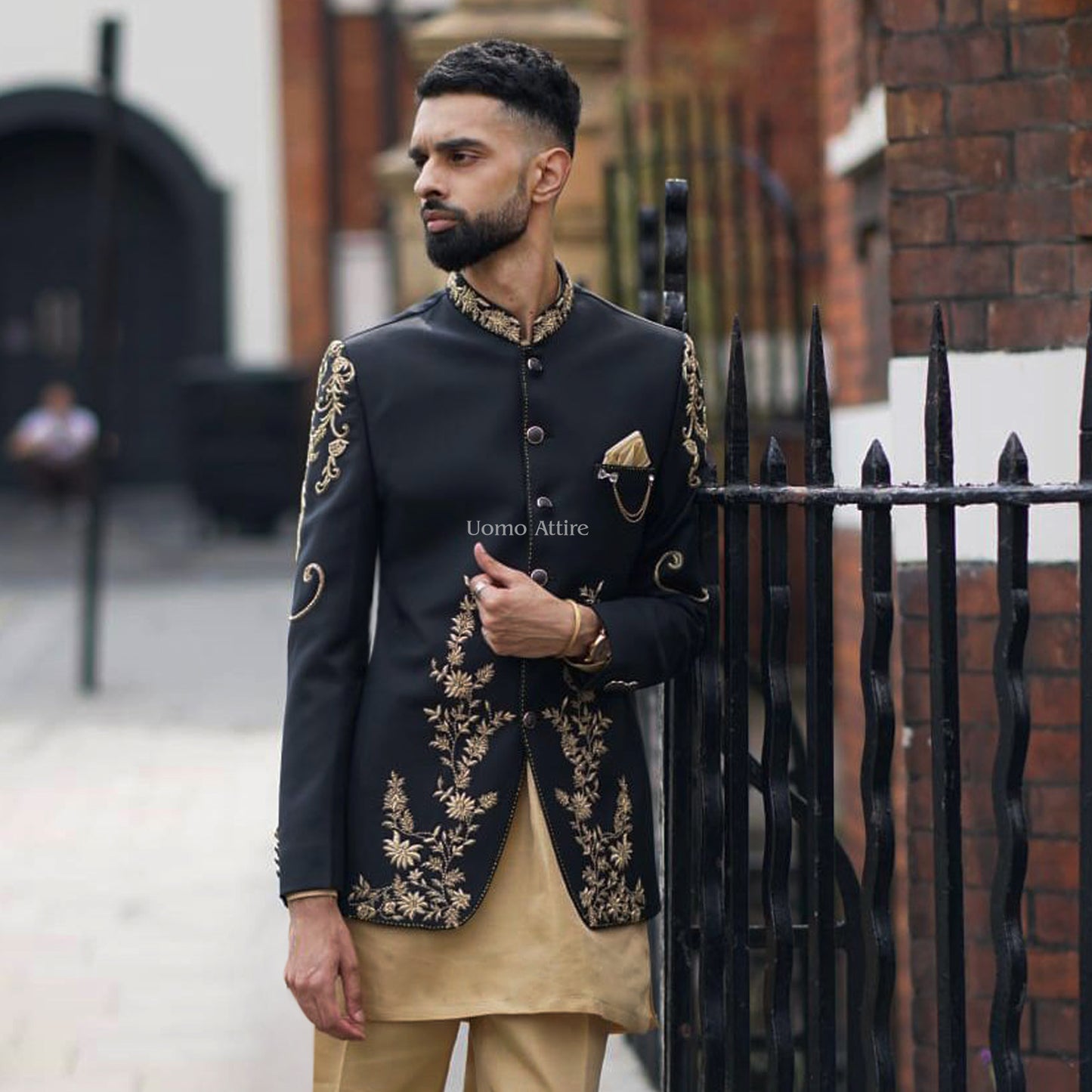 Luxury Mens Designer Black Prince Coat with Kurta Pajama