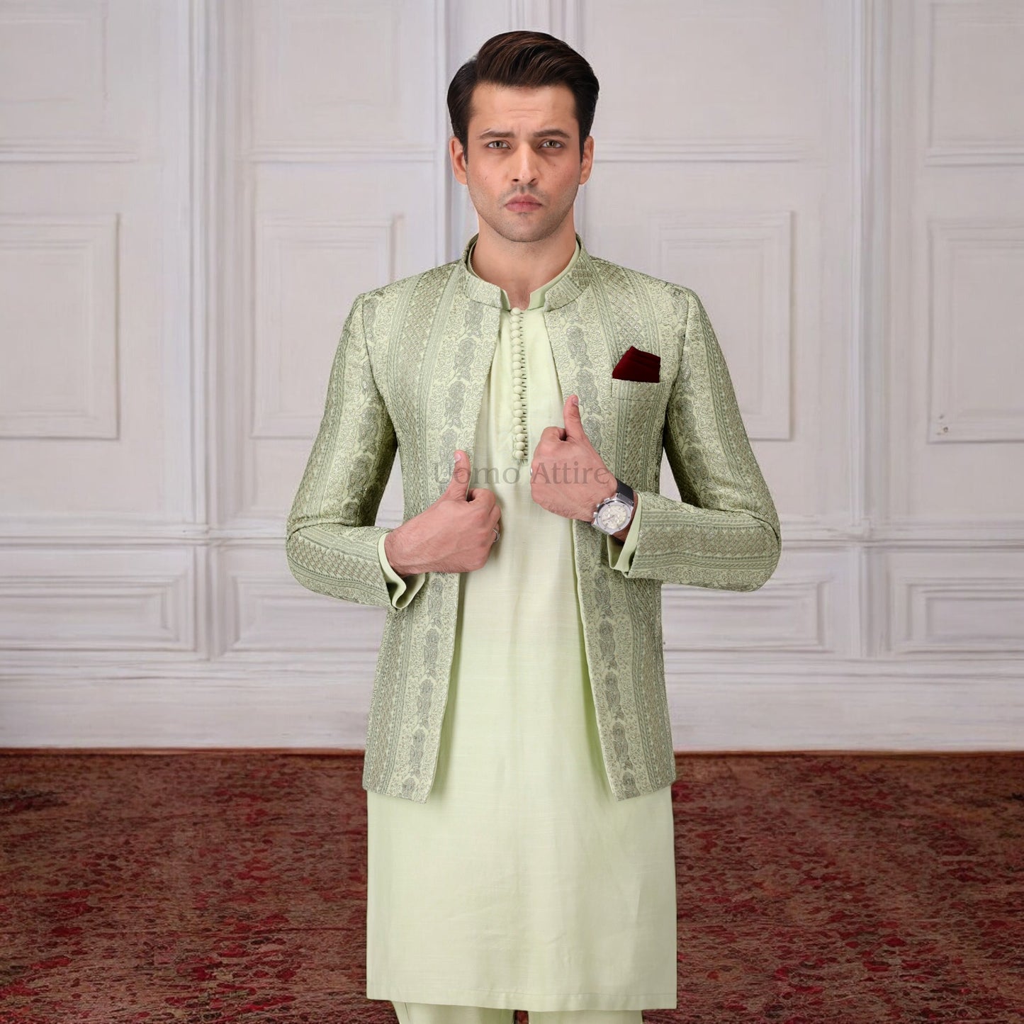 Luxury Embroidered Prince Coat with Kurta Pajama for Men