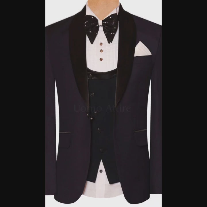 Load and play video in Gallery viewer, Slim Fit Italian Burgundy Tuxedo Suit for Men