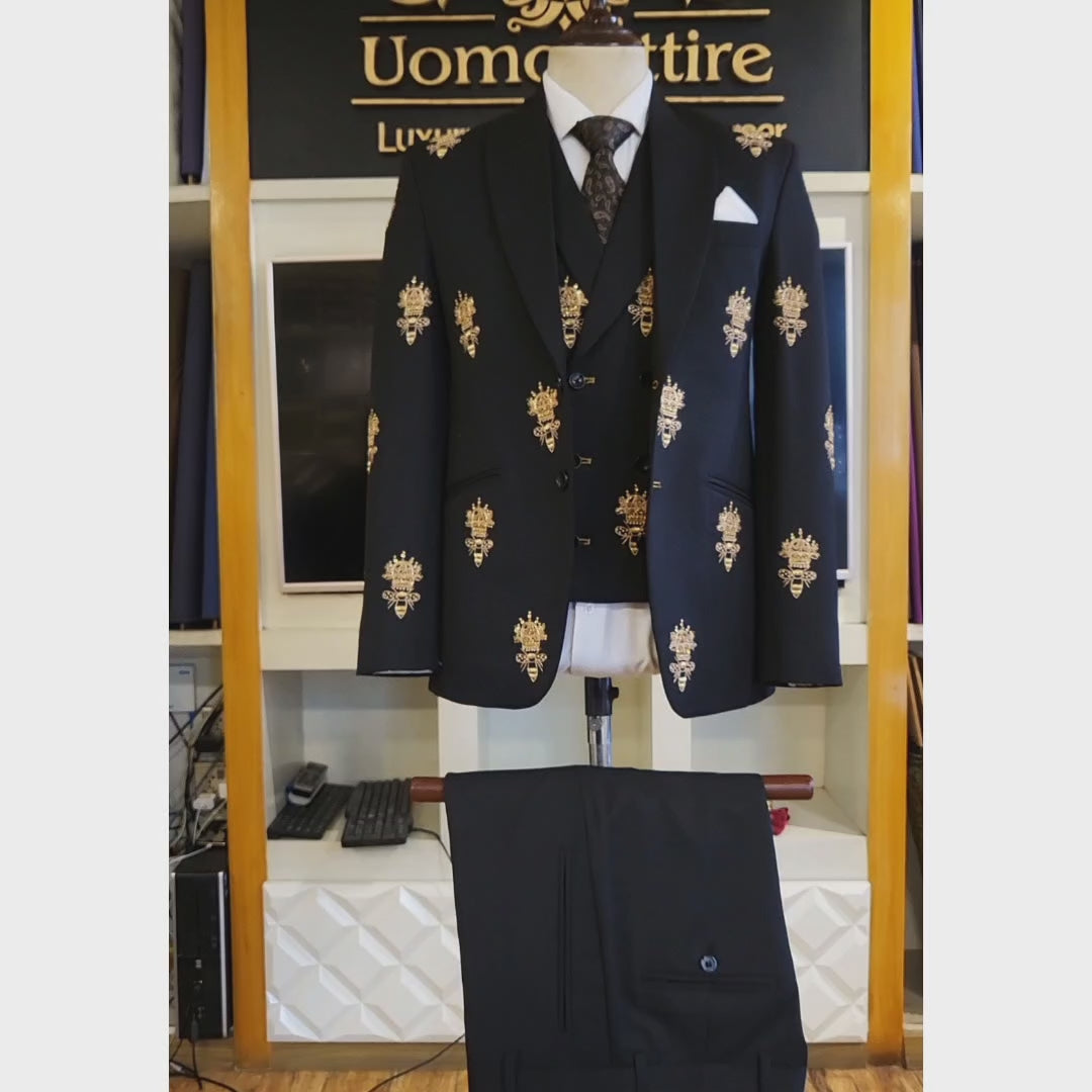 Load and play video in Gallery viewer, Bespoke Honey Bee Embellished 3 Piece Suit