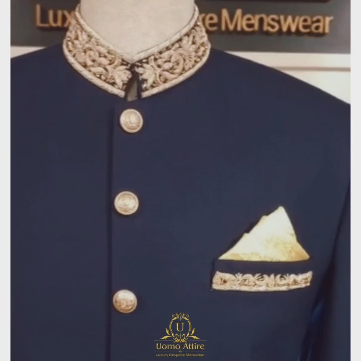 
                  
                    Load and play video in Gallery viewer, Navy blue sherwani for modern look | Navy Blue Sherwani for Groom
                  
                