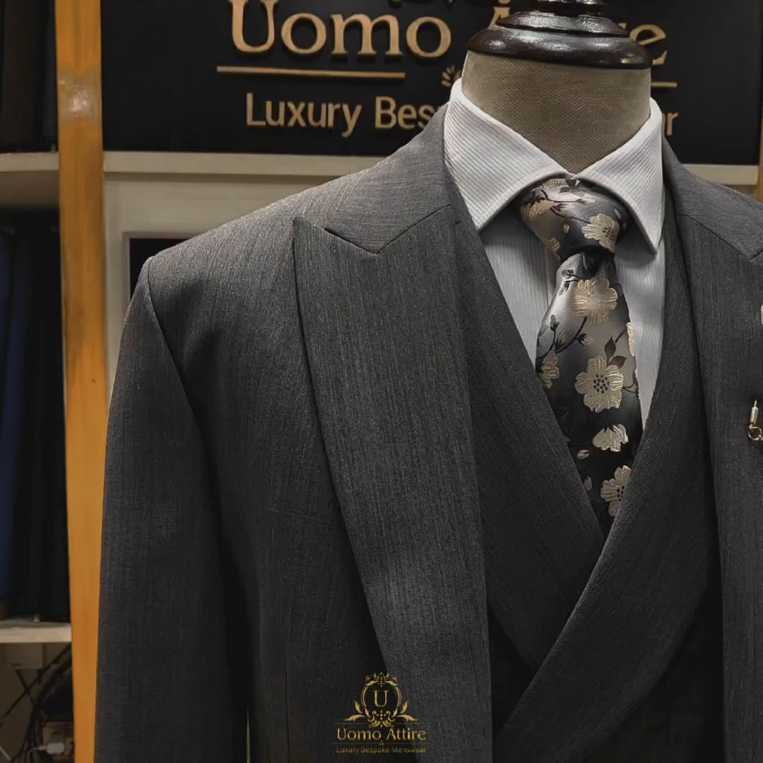 Load and play video in Gallery viewer, Classic Gray Bespoke 3 Piece Suit for Men with Pant