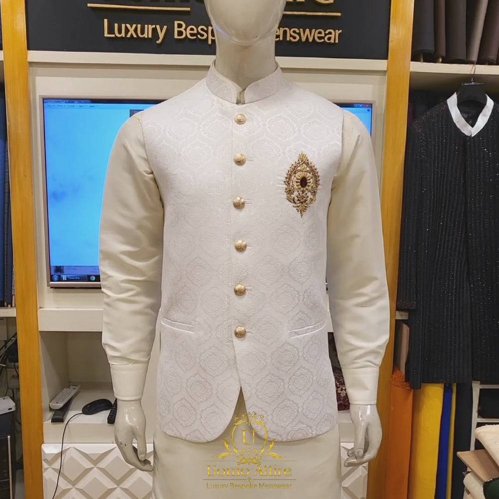 
                  
                    Load and play video in Gallery viewer, White Waistcoat with kurta pajama | Waistcoat
                  
                