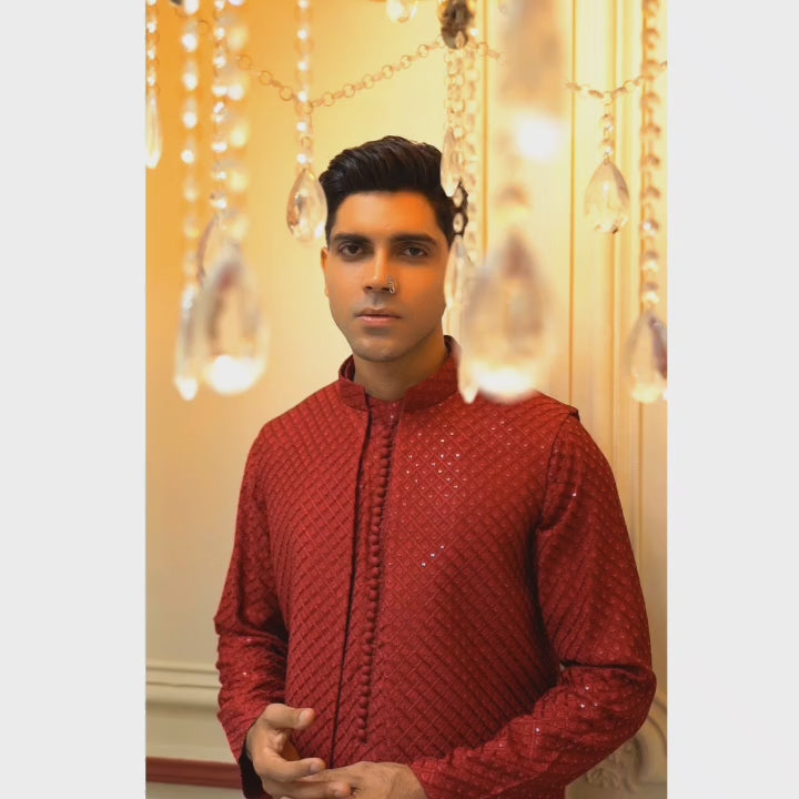 Load and play video in Gallery viewer, Luxury Embroidered Open-Front Waistcoat & Matching Kurta Set