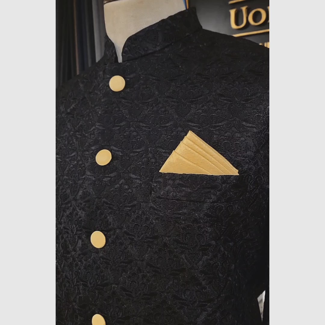 Load and play video in Gallery viewer, Jet Black Luxury Prince Suit for Groom and Groomsmen