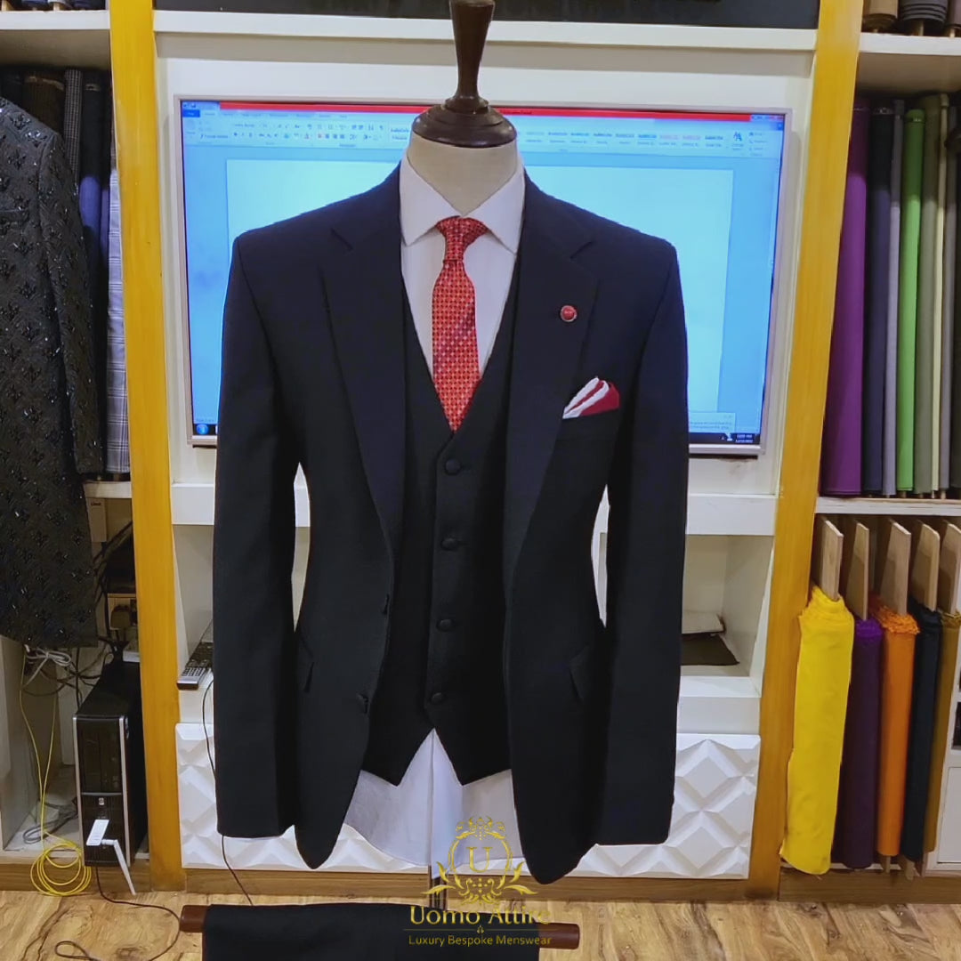 Charger et lire la vidéo dans la visionneuse de la Galerie, Customize mens suit shop's midnight blue 3 piece suit | Blue Suit for Men