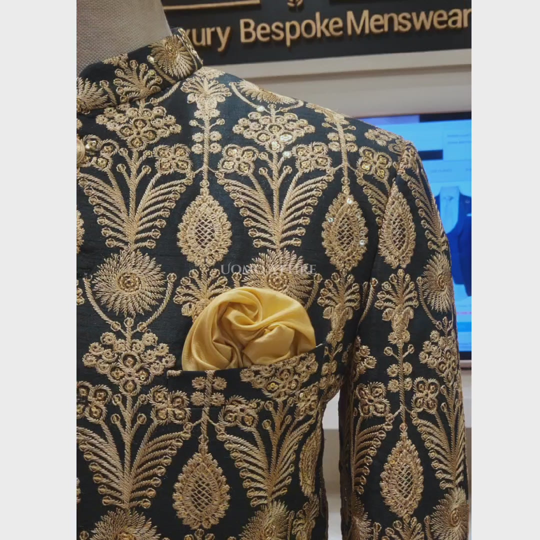 
                  
                    Load and play video in Gallery viewer, Deep Green Prince Coat with Golden Embroidery | Prince Coat
                  
                