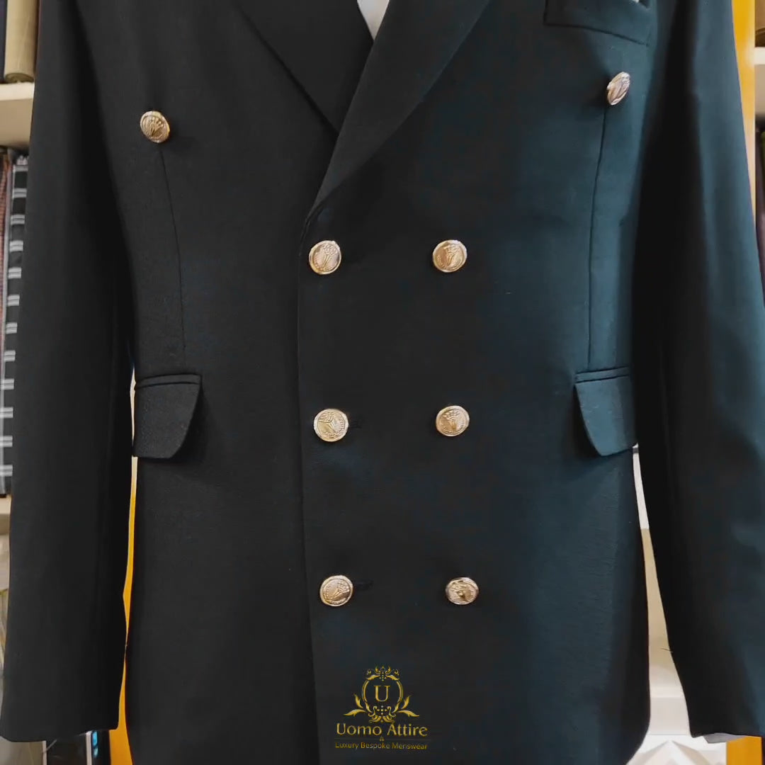 Carica e riproduci video nel visualizzatore Galleria, Custom tailored black double breasted suit | Double Breasted Suit