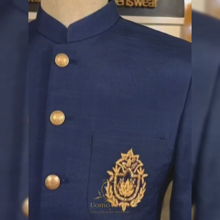 
                  
                    Load and play video in Gallery viewer, Navy blue customized prince suit with embellishments
                  
                