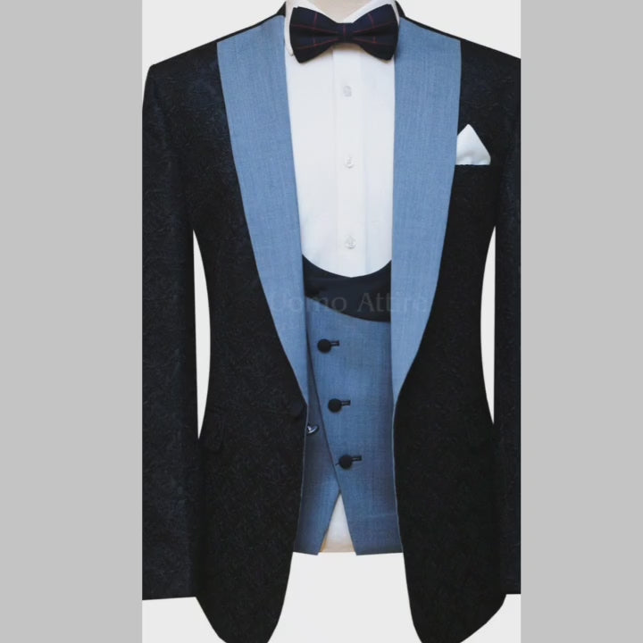 Load and play video in Gallery viewer, Black wedding tuxedo suit for groom and groomsmen