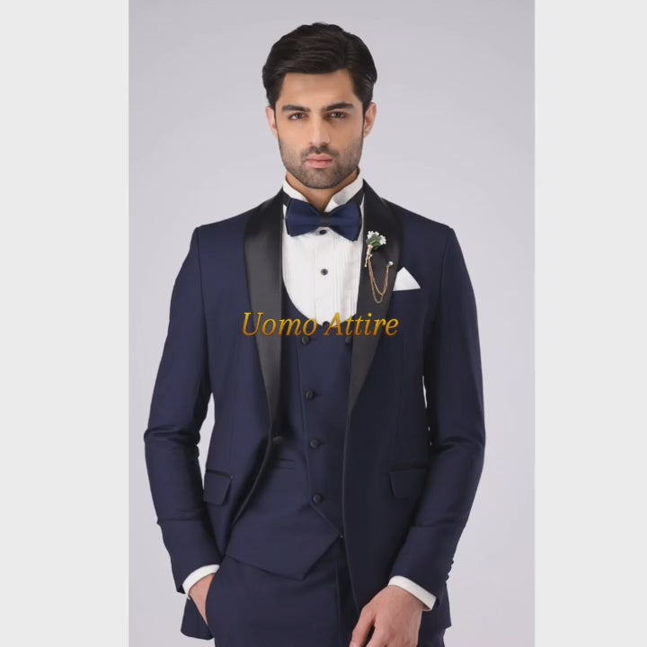 Charger et lire la vidéo dans la visionneuse de la Galerie, Exquisite Navy Blue Tuxedo The Pinnacle of Formal Elegance
