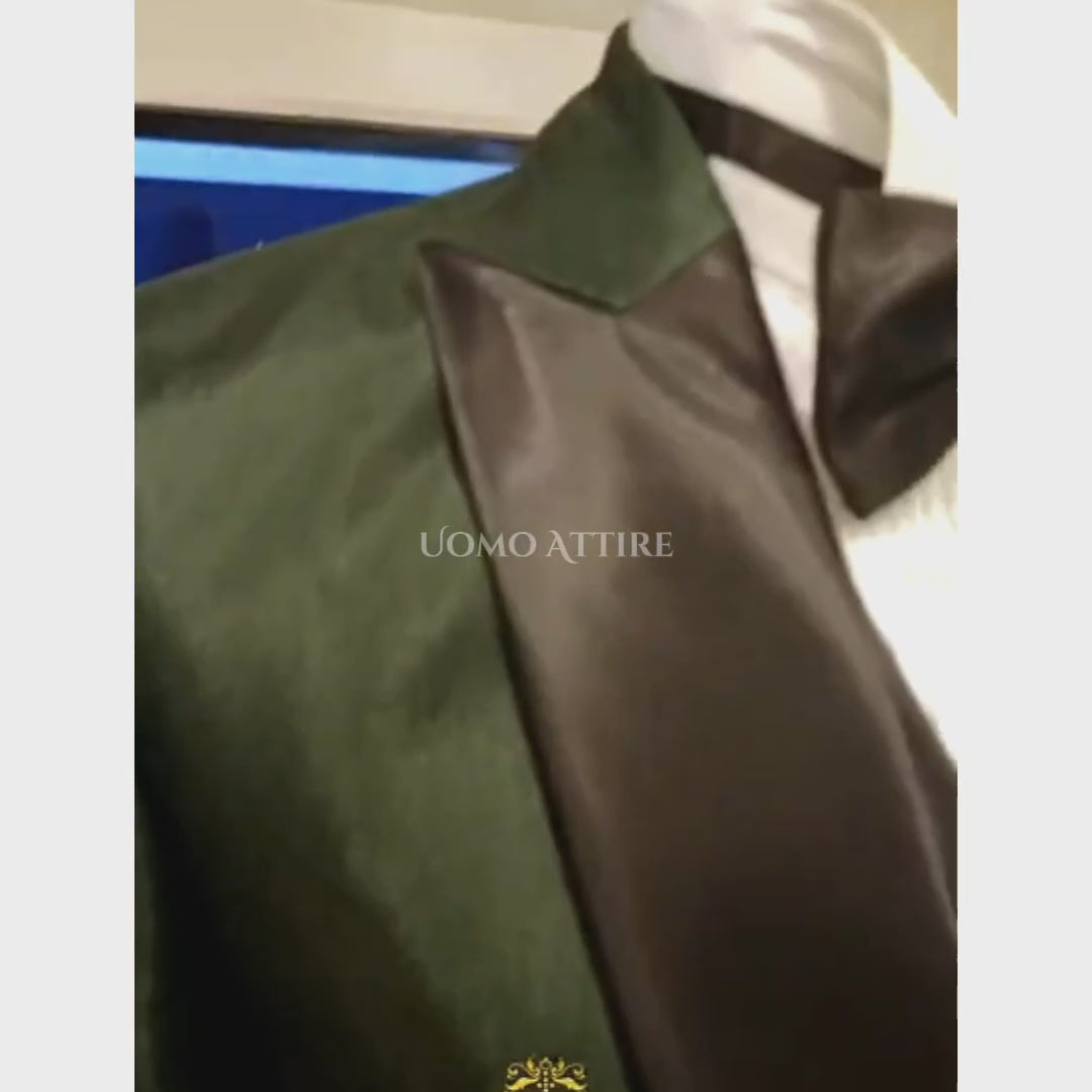 Carica e riproduci video nel visualizzatore Galleria, Forest Green Tuxedo Suit with Black Shawl Collar