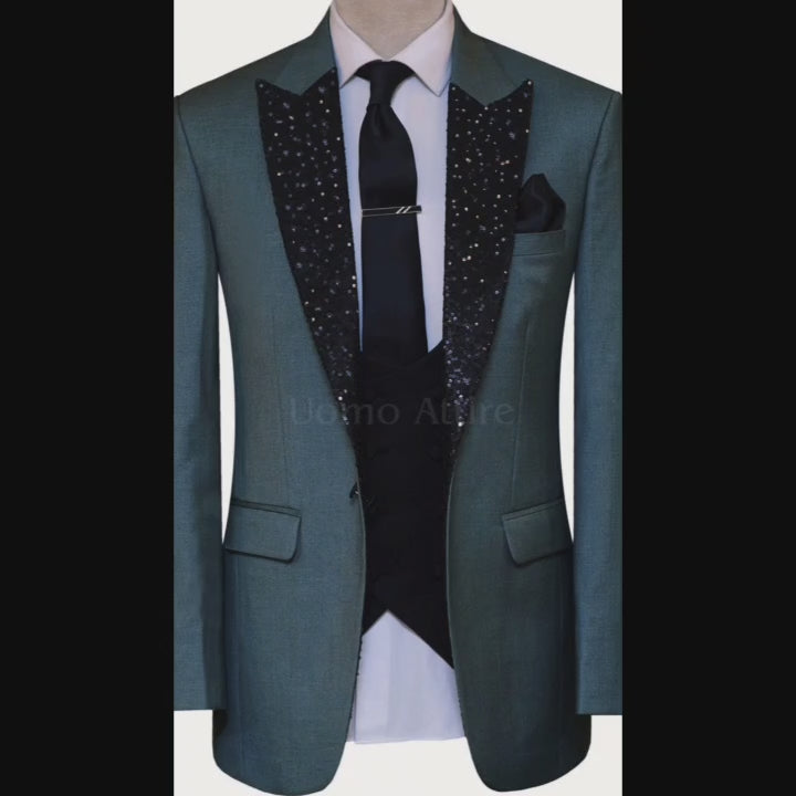 Load and play video in Gallery viewer, Sage Green Tuxedo 3 Piece Suit for Men