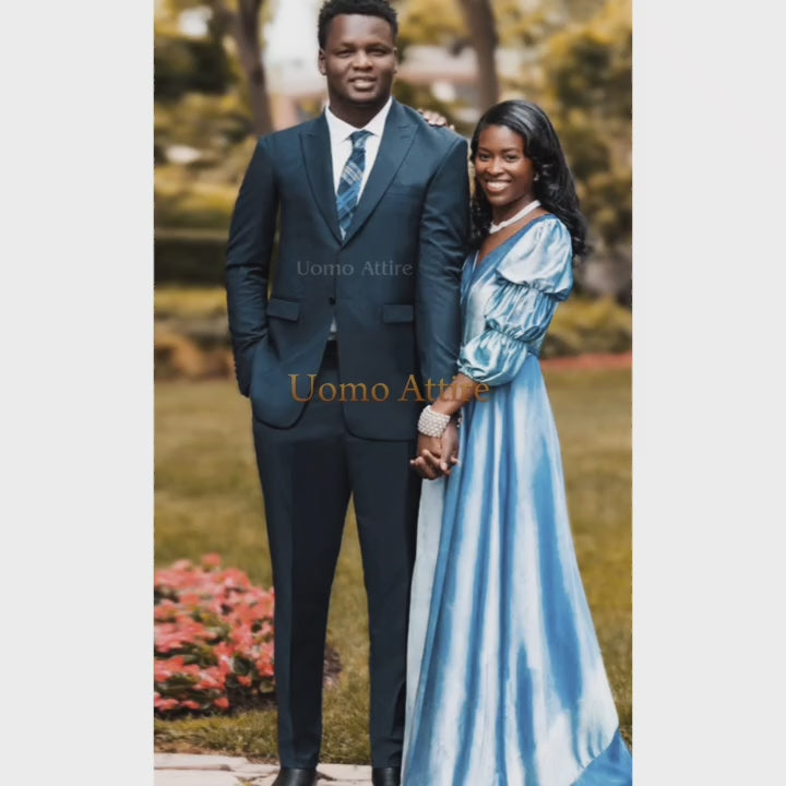 Load and play video in Gallery viewer, Custom-Made Navy Blue Two-Piece Suit for Men