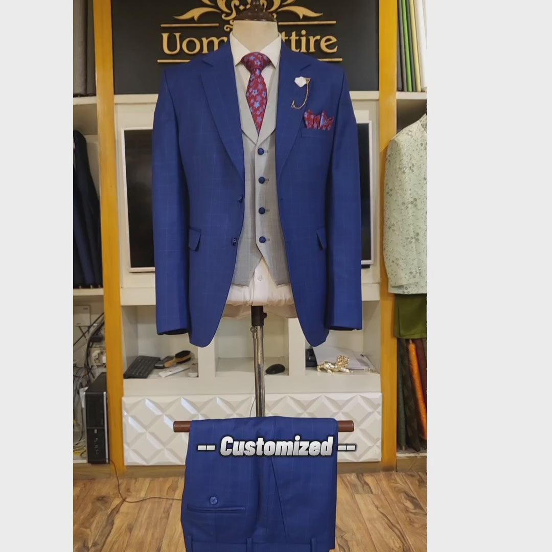 Load and play video in Gallery viewer, Contrast double breasted 3 piece suit for men