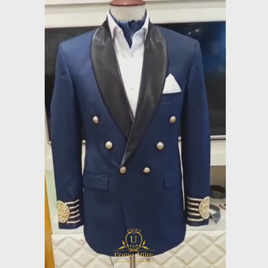 Carica e riproduci video nel visualizzatore Galleria, Woolen fabric mens blue tuxedo 2 piece suit, suits, tuxedo suit, blue tuxedo suit 2