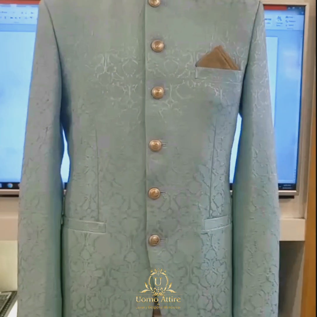 
                  
                    Load and play video in Gallery viewer, Pure karandi self design slim fit prince coat
                  
                