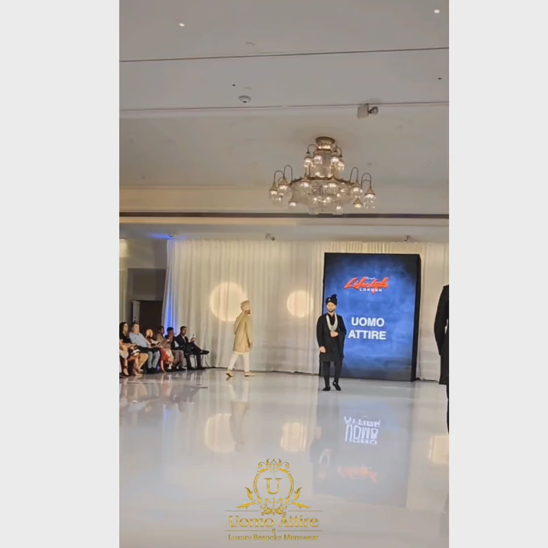 Carica e riproduci video nel visualizzatore Galleria, Black Short Sherwani for Groom | Black Sherwani for Groom