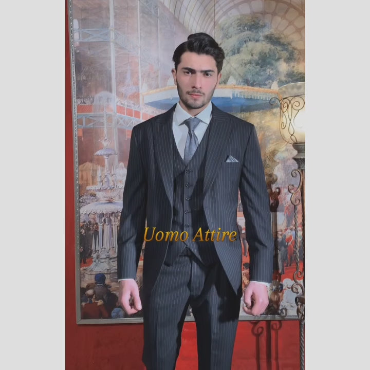 Load and play video in Gallery viewer, Exquisite Black Three-Piece Suit Elegance Tailored for the Modern Gentleman