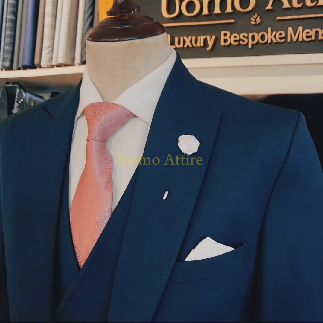 Charger et lire la vidéo dans la visionneuse de la Galerie, Bespoke Tailored Navy Blue 3 Piece Suit for Men | 3 Piece Suit